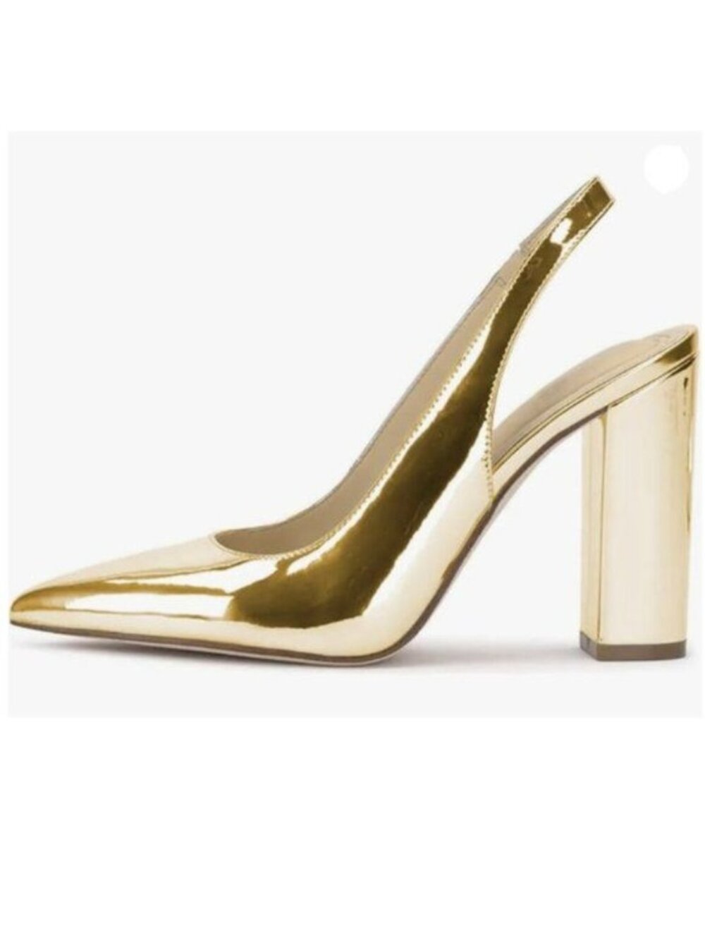 Milooey shoes Women's Pointed Toe Slingback Heels Chunky Block Pumps Gold Shoes